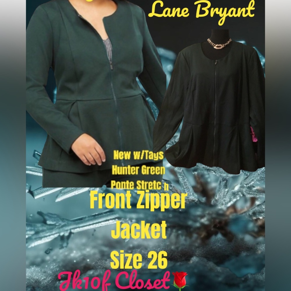 LOWEST🌺 NWT LANE BRYANT Sz26 STRETCH KNIT GREEN FRONT ZIP JACKET
